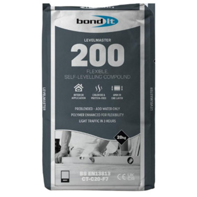 Bond It Levelmaster 200 Flexible Self-Levelling Floor CompoundCementitious Polymer-Modified UnderlayGrey20Kg from B&Q