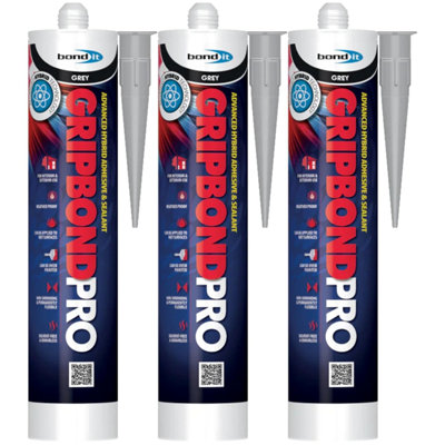 Bond It Gripbond Pro Super Strong Advanced Hybrid Adhesive & Sealant3X Grey310MlOdourlessHigh-ModulusNon-Shrinking from B&Q
