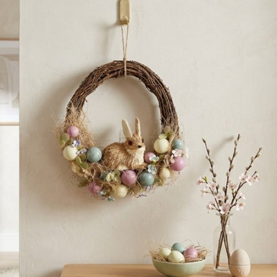 Garden Greatness Easter Half Wreath With Sitting Rabbit from B&Q