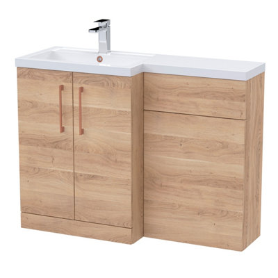 Balterley Left-Hand Bathroom Vanity And Wc Unit Combination With Basin1100mmWoodgrain Light Oak With Copper Handles from B&Q