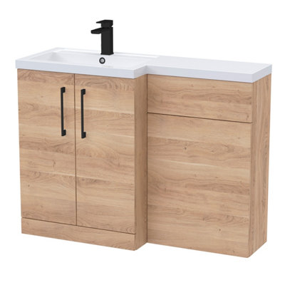 Balterley Left-Hand Bathroom Vanity And Wc Unit Combination With Basin1100mmWoodgrain Light Oak With Black Handles from B&Q