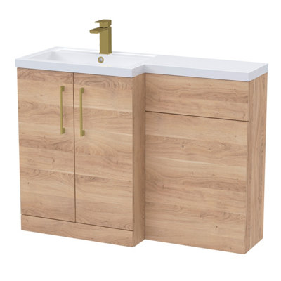 Balterley Left-Hand Bathroom Vanity And Wc Unit Combination With Basin1100mmWoodgrain Light Oak With Brushed Brass Handles from B&Q