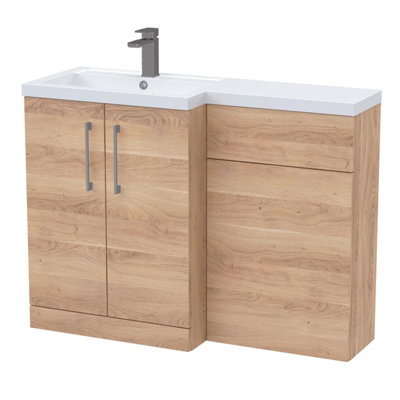 Balterley Left-Hand Bathroom Vanity And Wc Unit Combination With Basin1100mmWoodgrain Light Oak With Brushed Pewter Handles from B&Q