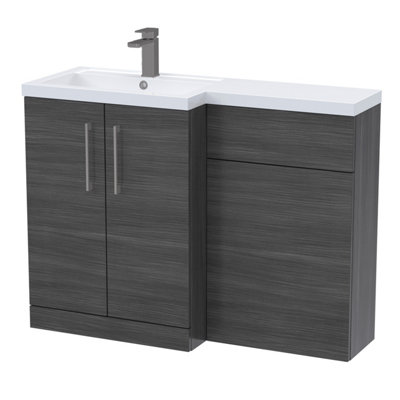 Balterley Left-Hand Bathroom Vanity And Wc Unit Combination With Basin1100mmWoodgrain Anthracite With Brushed Pewter Handles from B&Q
