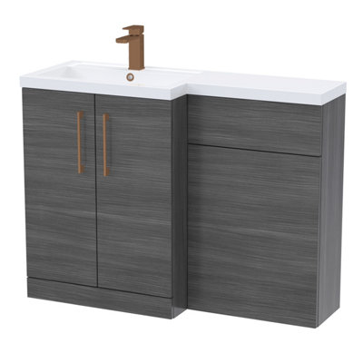 Balterley Left-Hand Bathroom Vanity And Wc Unit Combination With Basin1100mmWoodgrain Anthracite With Brushed Bronze Handles from B&Q