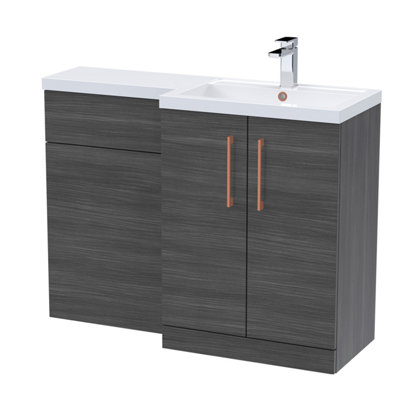 B&Q -  Right-Hand Bathroom Vanity And Wc Unit CombinationBasin1100mmWoodgrain AnthraciteCopper Handles