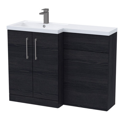 Balterley Left-Hand Bathroom Vanity And Wc Unit Combination With Basin1100mmWoodgrain Black With Brushed Pewter Handles from B&Q