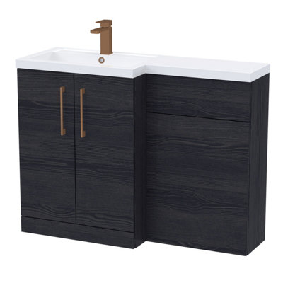 Balterley Left-Hand Bathroom Vanity And Wc Unit Combination With Basin1100mmWoodgrain Black With Brushed Bronze Handles from B&Q