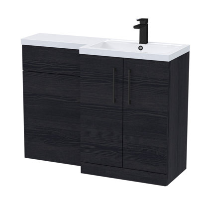 B&Q -  Right-Hand Bathroom Vanity And Wc Unit Combination With Basin1100mmWoodgrain Black With Black Handles