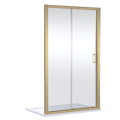 Balterley Ellenhall Contemporary 8mm Glass Sliding Reversible Sliding Shower Door1200mmBrushed Brass from B&Q
