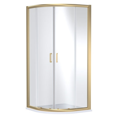 B&Q -  Quadrant Shower Enclosure With 6mm Safety Glass & 900 X 900mm Resin Tray In Brushed Brass FrameWhite Finish