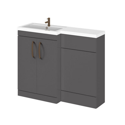 Balterley Left-Hand Bathroom Vanity And Wc Unit Combination With Basin1100mmGloss Grey With Brushed Bronze Handles from B&Q