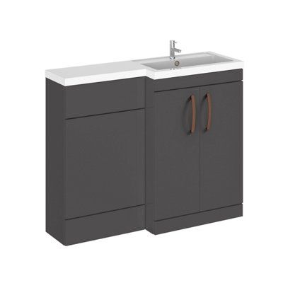B&Q -  Right-Hand Bathroom Vanity And Wc Unit Combination With Basin1100mmGloss Grey With Copper Handles