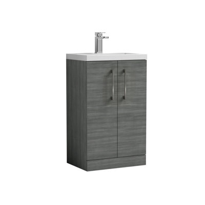 Balterley Bramshall Compact Bathroom Cloakroom Vanity Basin Unit With Ceramic BasinBrushed Pewter Handles500mmWoodgrain Grey from B&Q