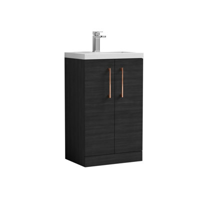 Balterley Bramshall Compact Bathroom Cloakroom Vanity Basin Unit With Polymarble BasinCopper Handles500mmWoodgrain Black from B&Q