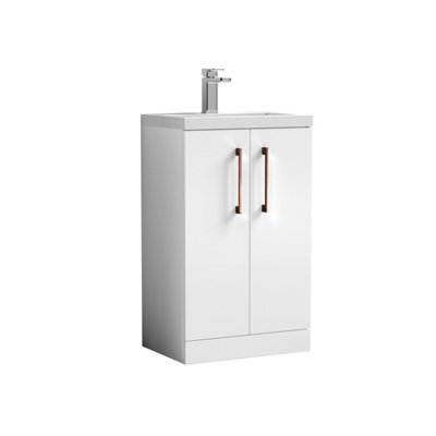 Balterley Bramshall Compact Bathroom Cloakroom Vanity Basin Unit With Polymarble BasinCopper Handles500mmGloss White from B&Q