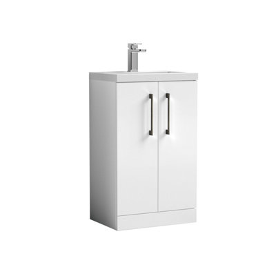 Balterley Bramshall Compact Bathroom Cloakroom Vanity Basin Unit With Polymarble BasinBrushed Pewter Handles500mmGloss White from B&Q