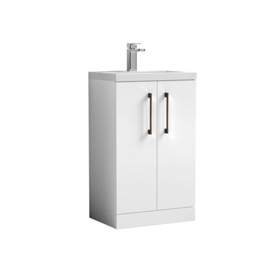 Balterley Bramshall Compact Bathroom Cloakroom Vanity Basin Unit With Ceramic BasinBrushed Bronze Handles500mmGloss White from B&Q