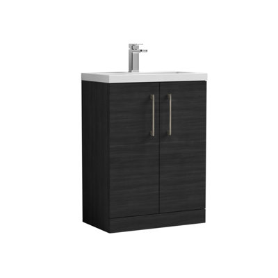 Balterley Level Compact Bathroom Cloakroom Vanity Basin Unit With Polymarble BasinBrushed Pewter Handles600mmWoodgrain Black from B&Q