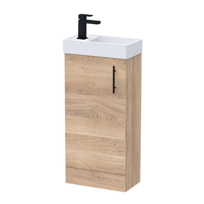 Balterley Floor Standing Vanity Basin 400mm Bleached Oak & Matt Black Handle from B&Q