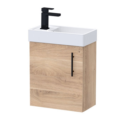 Balterley Wall Hung Vanity Basin 400mm Bleached Oak & Matt Black Handle from B&Q