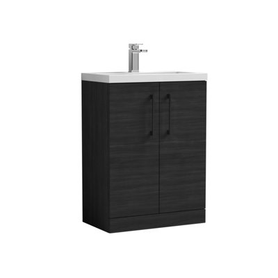 Balterley Bramshall Compact Bathroom Cloakroom Vanity Basin Unit With Ceramic BasinBlack Handles600mmWoodgrain Black from B&Q