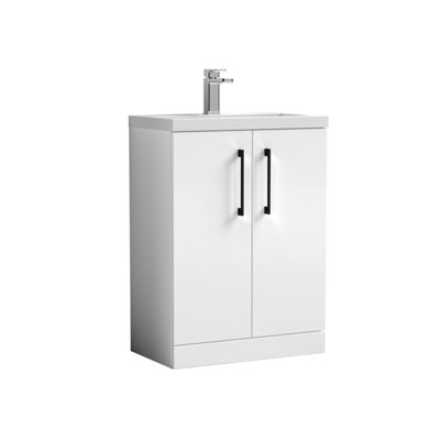 Balterley Bramshall Compact Bathroom Cloakroom Vanity Basin Unit With Polymarble BasinBlack Handles600mmGloss White from B&Q