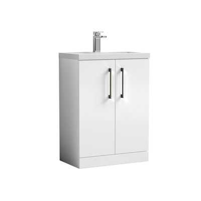 Balterley Bramshall Compact Bathroom Cloakroom Vanity Basin Unit With Polymarble BasinBrushed Pewter Handles600mmGloss White from B&Q