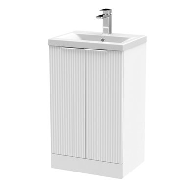 Balterley Fluted Front Floor Standing 2 Door Vanity Basin Unit With Ceramic Basin 500mmSatin White from B&Q