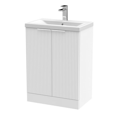 Balterley Fluted Front Floor Standing 2 Door Vanity Basin Unit With Ceramic Basin 600mm- Satin White from B&Q