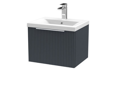 Balterley Fluted Wall Hung 1 Drawer Vanity Basin Unit With Ceramic Basin 500mmDark Grey from B&Q