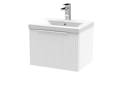 Balterley Fluted Wall Hung 1 Drawer Vanity Basin Unit With Ceramic Basin 500mmSatin White from B&Q