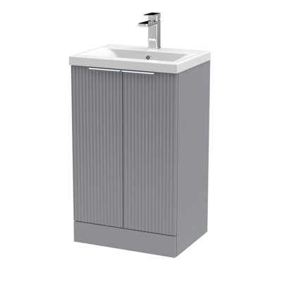 Balterley Fluted Front Floor Standing 2 Door Vanity Basin Unit With Ceramic Basin 500mmSatin Grey from B&Q