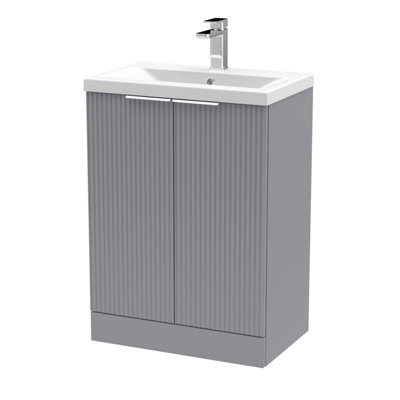 Balterley Fluted Front Floor Standing 2 Door Vanity Basin Unit With Ceramic Basin 600mmSatin Grey from B&Q