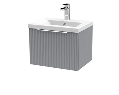 Balterley Fluted Wall Hung 1 Drawer Vanity Basin Unit With Ceramic Basin 500mmSatin Grey from B&Q