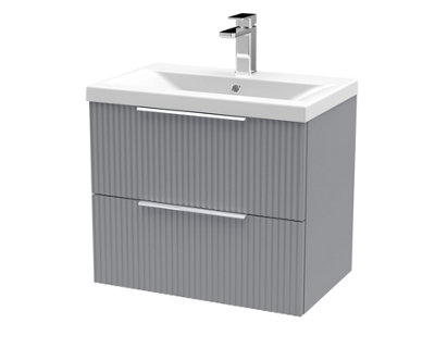 Balterley Fluted Wall Hung 2 Drawer Vanity Basin Unit With Ceramic Basin 600mmSatin Grey from B&Q