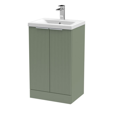 Balterley Fluted Front Floor Standing 2 Door Vanity Basin Unit With Ceramic Basin 500mmSatin Green from B&Q