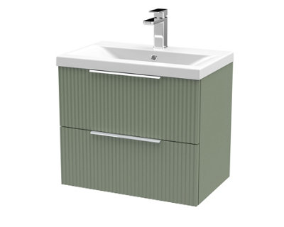 Balterley Fluted Wall Hung 2 Drawer Vanity Basin Unit With Ceramic Basin 600mmSatin Green from B&Q