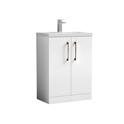 Balterley Bramshall Compact Bathroom Cloakroom Vanity Basin Unit With Ceramic BasinCopper Handles600mmGloss White from B&Q