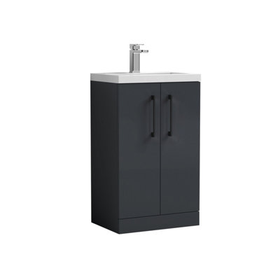 Balterley Bramshall Compact Bathroom Cloakroom Vanity Basin Unit With Polymarble BasinBlack Handles500mmSatin Dark Grey from B&Q