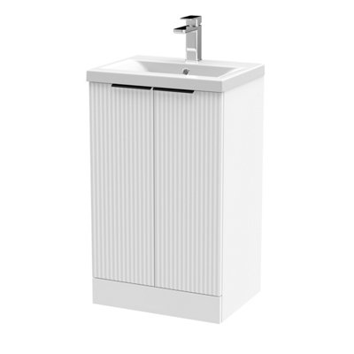 Balterley Fluted Front Floor Standing 2 Soft Close Door Bathroom Vanity Unit With 1 Tap Hole Basin500mmSatin WhiteBlack Handles from B&Q