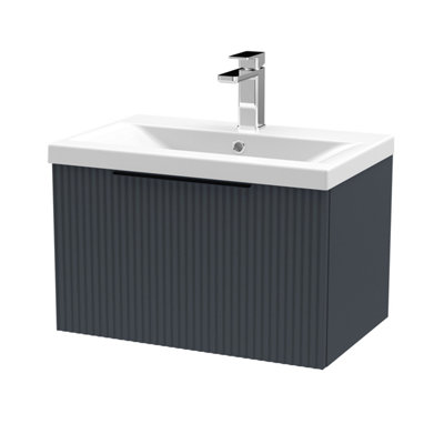 Balterley Fluted Front Wall Hung 1-Drawer Bathroom Vanity Unit With 1 Tap Hole Basin600mmSatin Dark GreyBlack Handles from B&Q