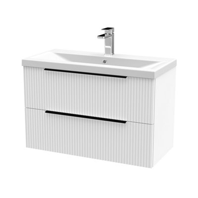 Balterley Fluted Front Wall Hung 2-Drawer Bathroom Vanity Unit With 1 Tap Hole Basin800mmSatin WhiteBlack Handles from B&Q