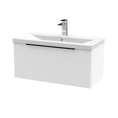 Balterley Fluted Front Wall Hung 1-Drawer Bathroom Vanity Unit With 1 Tap Hole Basin800mmSatin WhiteBlack Handles from B&Q