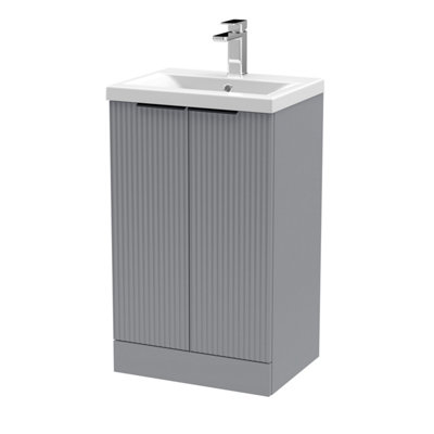 Balterley Fluted Front Floor Standing 2 Soft Close Door Bathroom Vanity Unit With 1 Tap Hole Basin500mmSatin GreyBlack Handles from B&Q