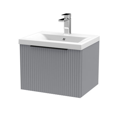 Balterley Fluted Front Wall Hung Single Drawer Bathroom Vanity Unit With 1 Tap Hole Basin500mmSatin GreyBlack Handles from B&Q