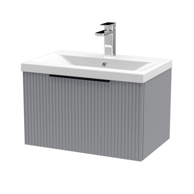 Balterley Fluted Front Wall Hung 1-Drawer Bathroom Vanity Unit With 1 Tap Hole Basin600mmSatin GreyBlack Handles from B&Q