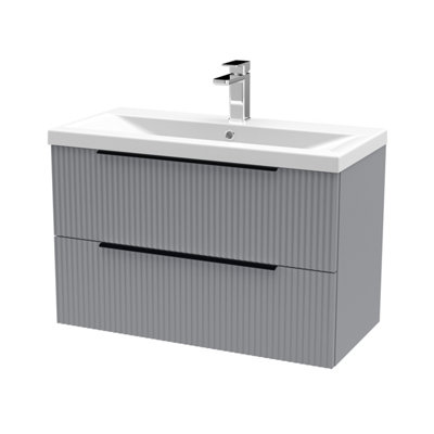 Balterley Fluted Front Wall Hung 2-Drawer Bathroom Vanity Unit With 1 Tap Hole Basin800mmSatin GreyBlack Handles from B&Q