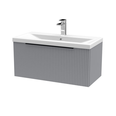 Balterley Fluted Front Wall Hung 1-Drawer Bathroom Vanity Unit With 1 Tap Hole Basin800mmSatin GreyBlack Handles from B&Q
