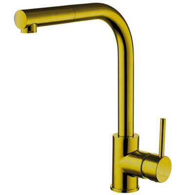 Balterley Gold Contemporary Pull Out Single Lever Kitchen Mixer Tap, Brushed